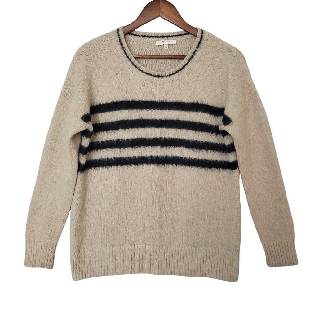 Madewell Striped Mohair Blend Sweater Womens Size M Tan Black